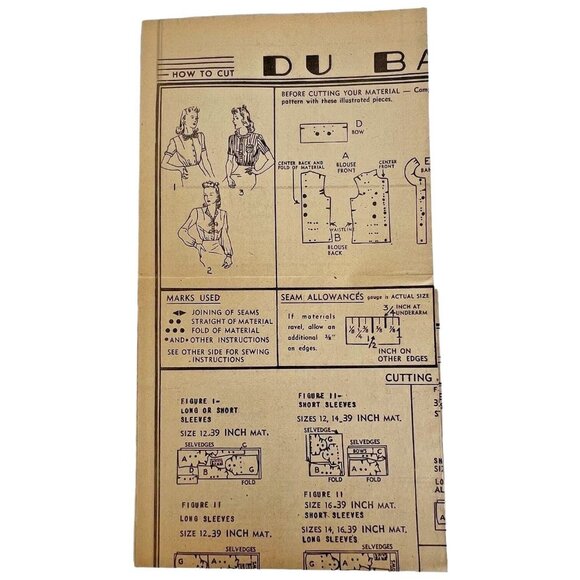 Du Barry Sewing Pattern 5474 Blouse Top Size 16 Bust 34" Bust Unprinted WWII OOP - Picture 4 of 7